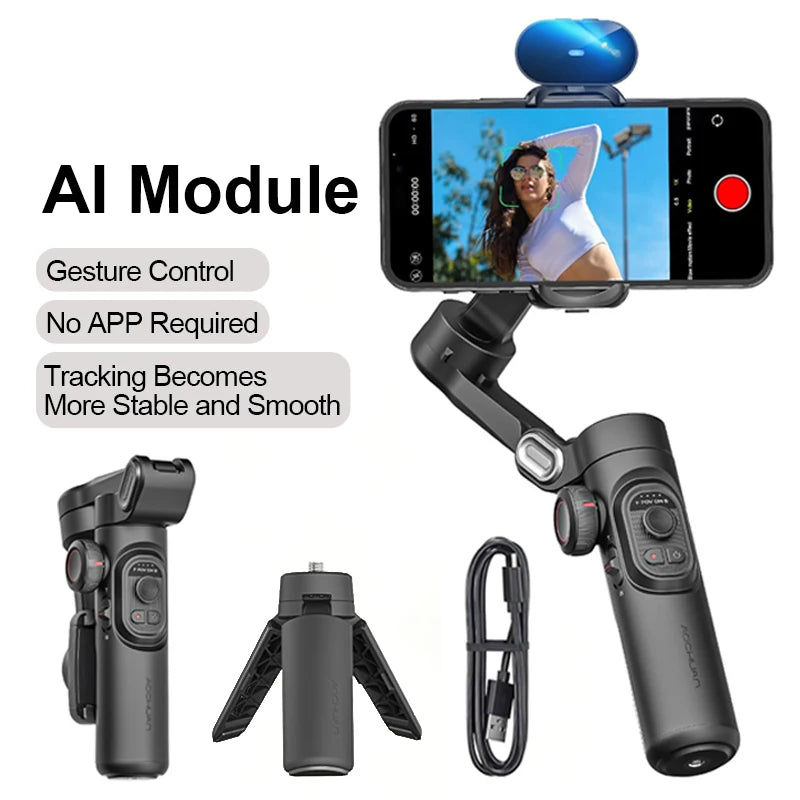 AOCHUAN 3-Axis Handheld Gimbal Stabilizer for Smartphone with Fill Light for iPhone Android Face Tracking Vlog
