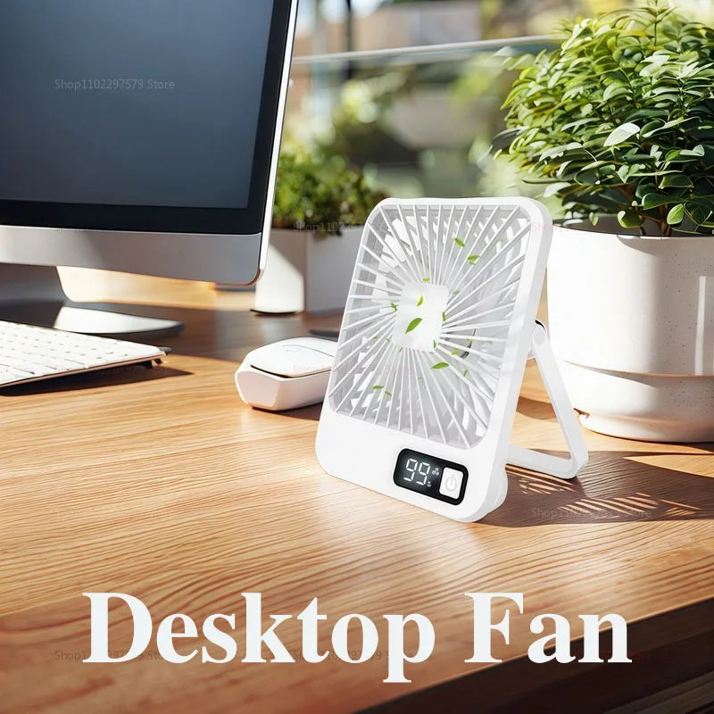 Desktop Fan Portable Fan Rechargeable 5-Speed Adjustment 180° Rotating Foldable Fan With Battery Digital Display Noise-Free Fan