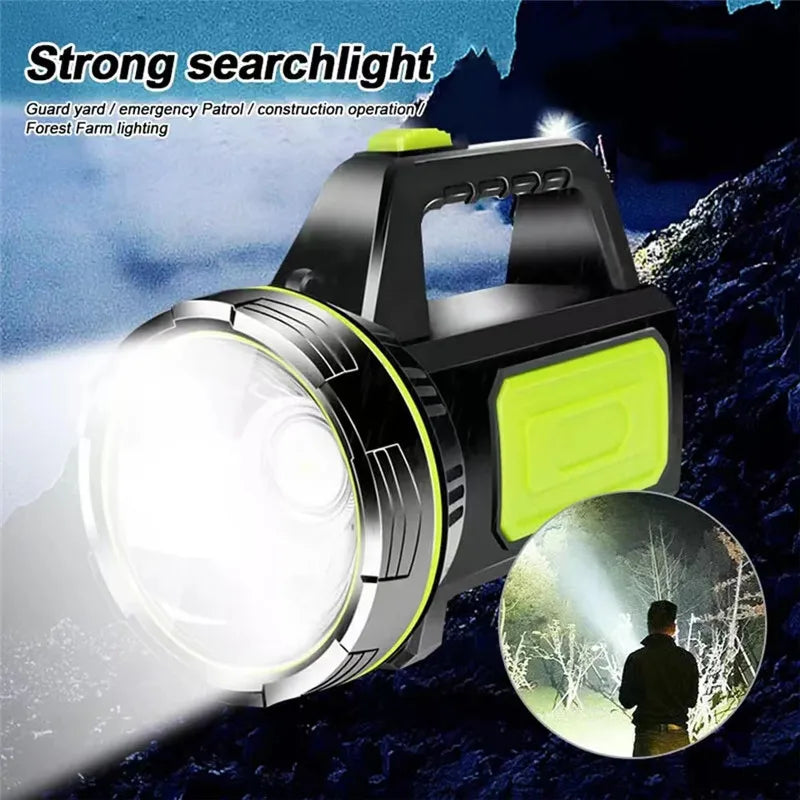 LED Strong Searchlight Flashlight Portable Hand Lamp Rechargeable 2 Lighting Modes Emergency Hiking Camping Energy Saving Torch
