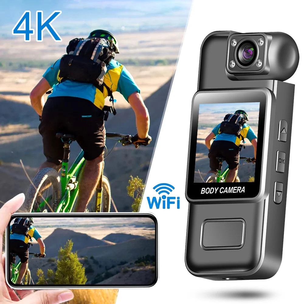 4K WiFi Ultra HD Mini Camera Portable Police Camera Infrared Night Vision Function Suitable for Police Use, Outdoor Cycling, etc