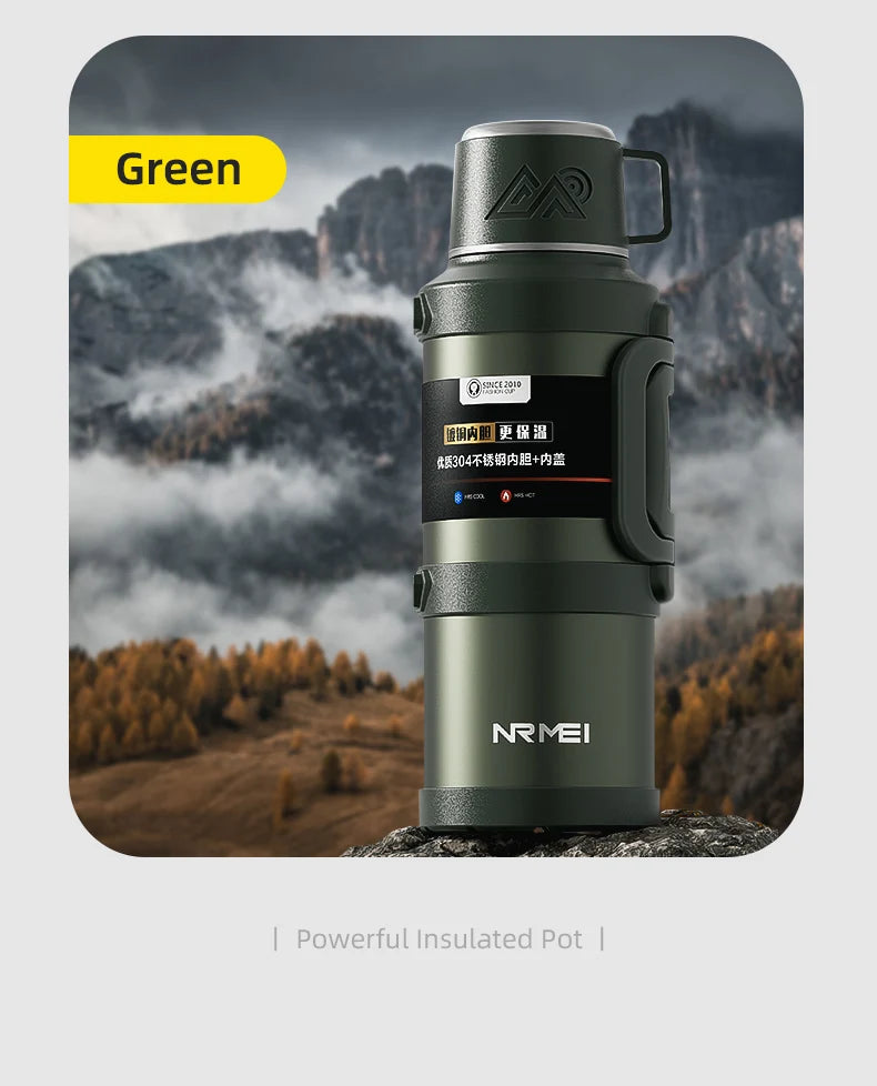 Stainless Steel Thermos Bottle with Handle Outdoor Portable Large Capacity Thermal Water Bottle ,Keep Hot and Cold for 72H