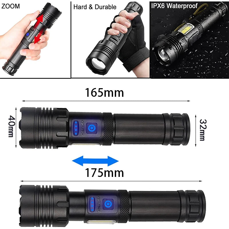 Super Powerful Led Flashlights High Power Rechargeable Torch Light Built-in Battery For Fishing Hunting Camping Lantern