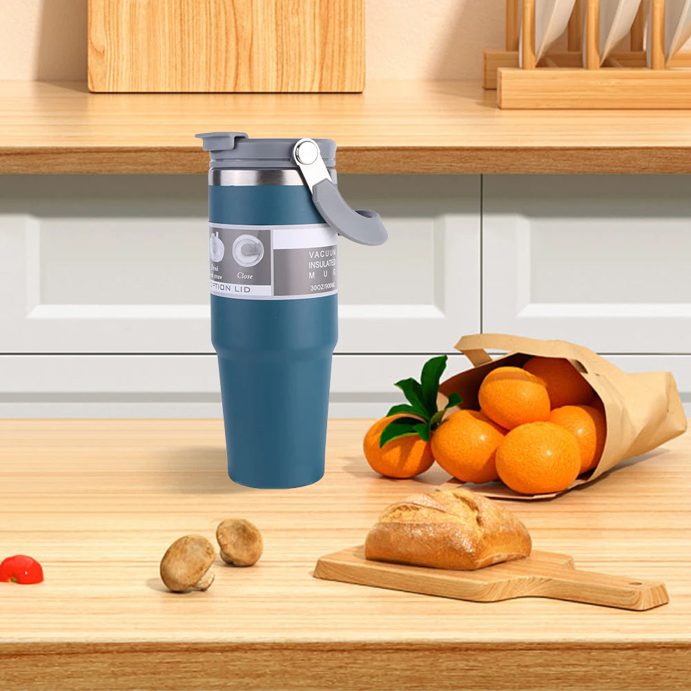 30oz Vacuum Insulated Cup with Handle Double-Layer Insulated Cup Stainless Steel Sports Water Bottle for Cold Hot Beverages