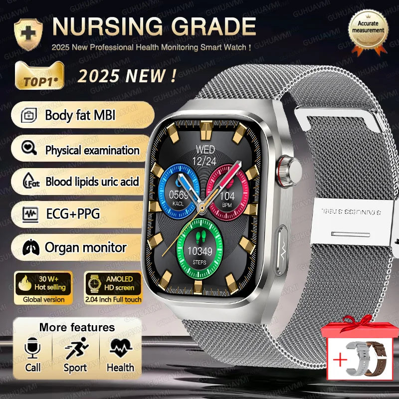 2025 New Three Highs Blood Pressure Smartwatch ECG Uric Acid Heart Rate Clock Body Analysis Health Monitoring Watches