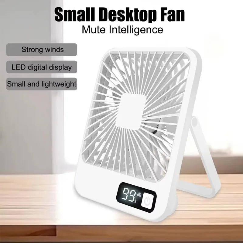 Desktop Fan Portable Fan Rechargeable 5-Speed Adjustment 180° Rotating Foldable Fan With Battery Digital Display Noise-Free Fan