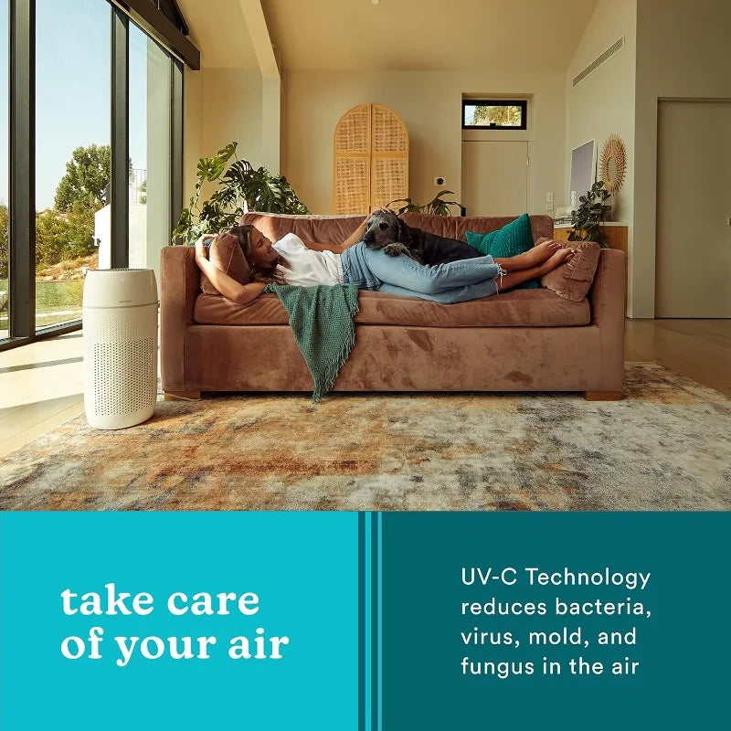 Homedics 5-in-1 PetPlus UV-C Air Purifier - 360-Degree HEPA Filter for 266 Sq Ft, with Essential Oil Pads & Built-In Timer,White