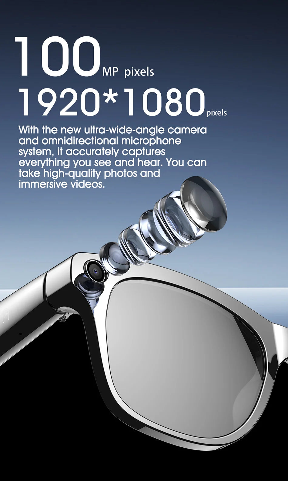 2025 Classic AI Smart Glasses 100MP Camera Waterproof Bluetooth Call Playing Music Sports Glasses Identify Pictures Use ChatGPT