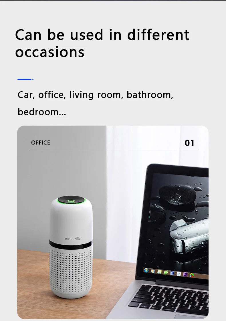 Portable Car Air Purifier USB Rechargeable Fresh Air Negative Ion Cleaner Oxygen Removes PM2.5 Smoke Odors Ionizer Cleaner