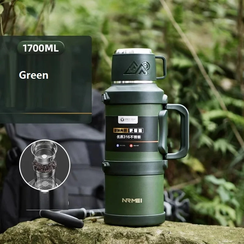 Stainless Steel Insulated Water Bottle with Handle Outdoor Portable Large Capacity Thermos Bottle,Keep Hot and Cold for 72H