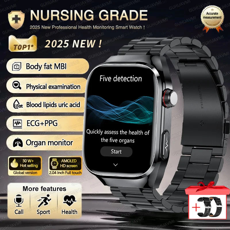 2025 New Three Highs Blood Pressure Smartwatch ECG Uric Acid Heart Rate Clock Body Analysis Health Monitoring Watches