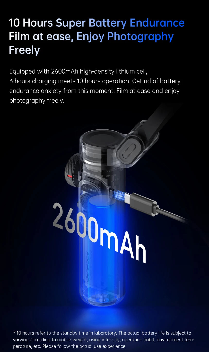 AOCHUAN 3-Axis Handheld Gimbal Stabilizer for Smartphone with Fill Light for iPhone Android Face Tracking Vlog