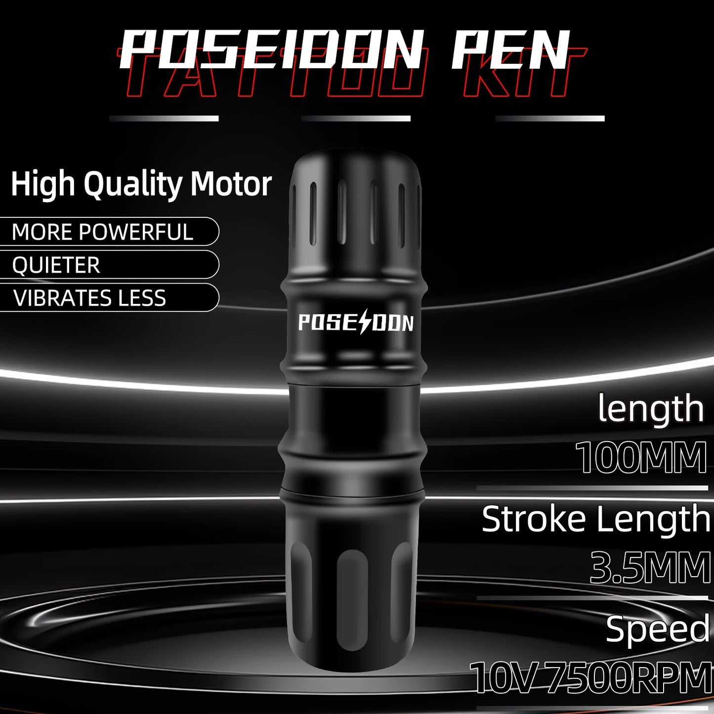 Tattoo Kit POSEIDON High Power Tattoo Pen Kit For Permanent Makeup Tattoo Machine Kit Black Wireless Tattoo Gun Kit