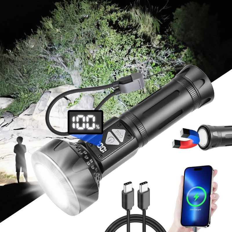 High Power LED Flashlights Built-in battery USB Rechargeable Strong Hand Light Multifunctional Torch Lamp For Emergency Camping
