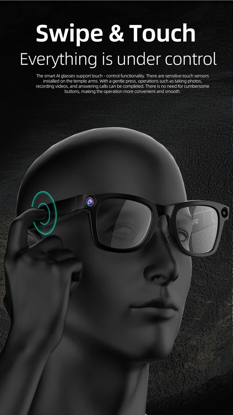 AI Smart Camera Glasses 6K HD 800W pixel Shooting Camera Photo Video Voice Call Translation Waterproof Bluetooth AI Glasses