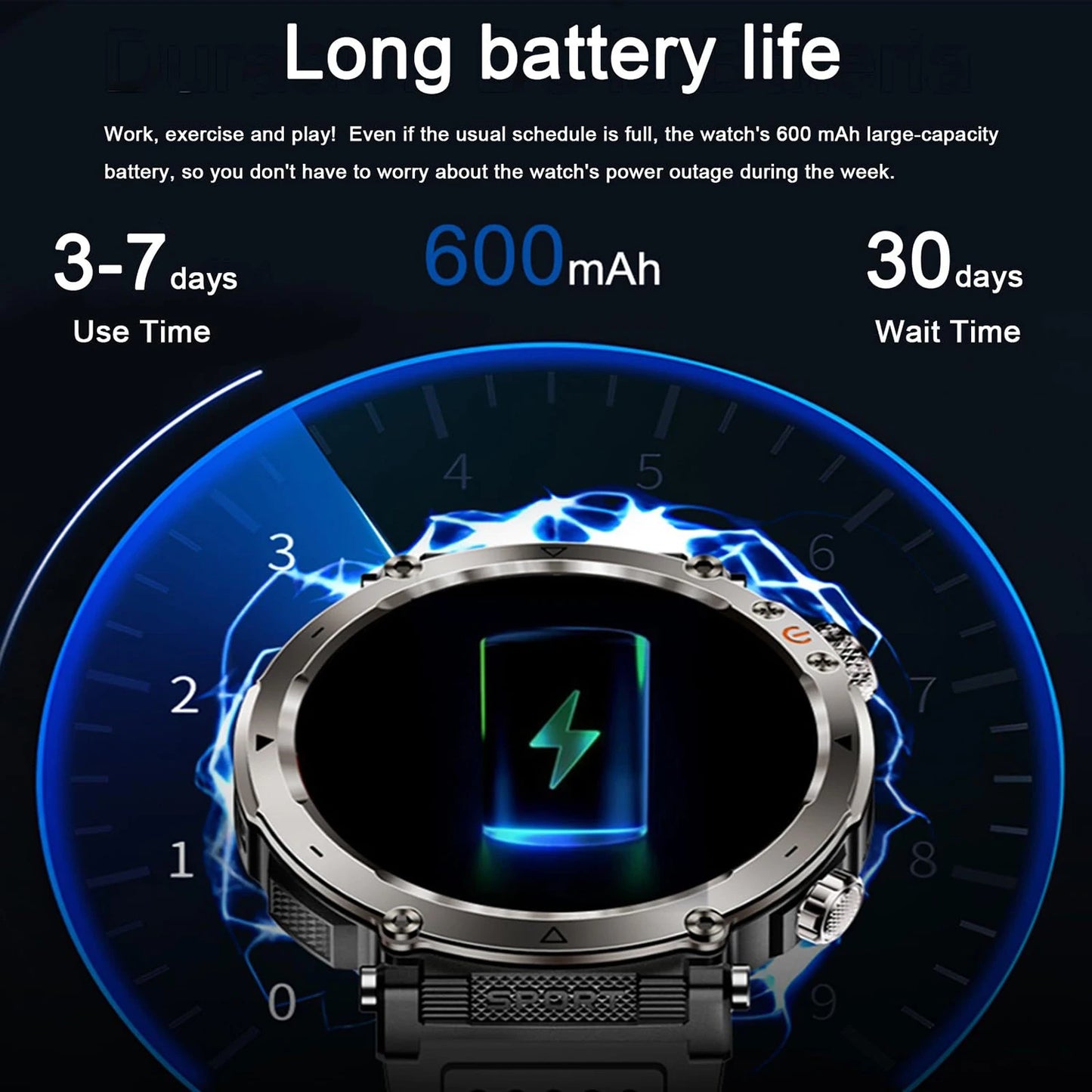 New 5ATM Outdoor Smart Watch Men 600mAh LED Flashlight SmartWatch Compass Bluetooth call Heart rate IP 68 Sports Smartwatch 2025