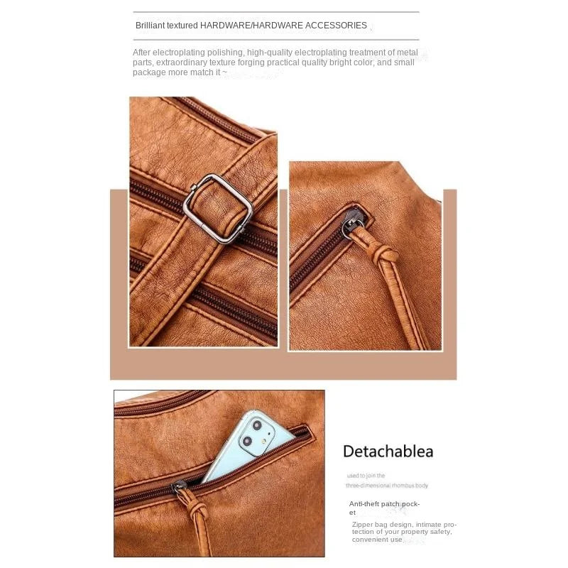 Washed leather women's bag 2024 European and American retro shoulder bag versatile large-capacity crossbody bag PU soft leather