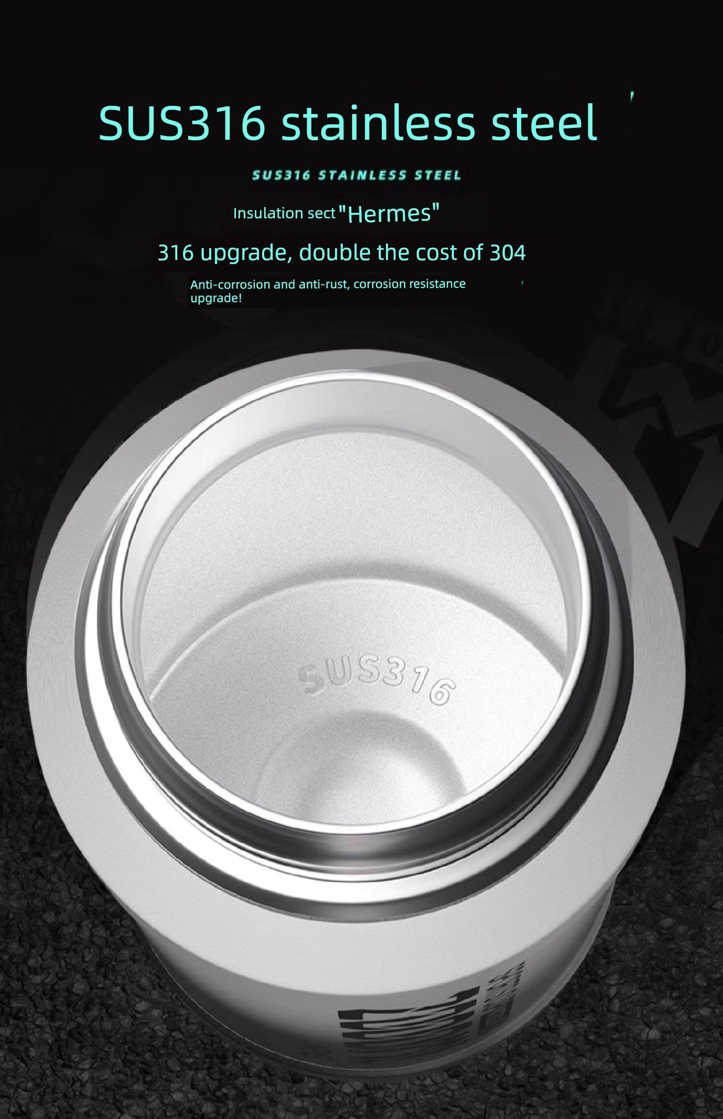 Barrels T 2000ml Vacuum Cup SUS316 Stainless Steel