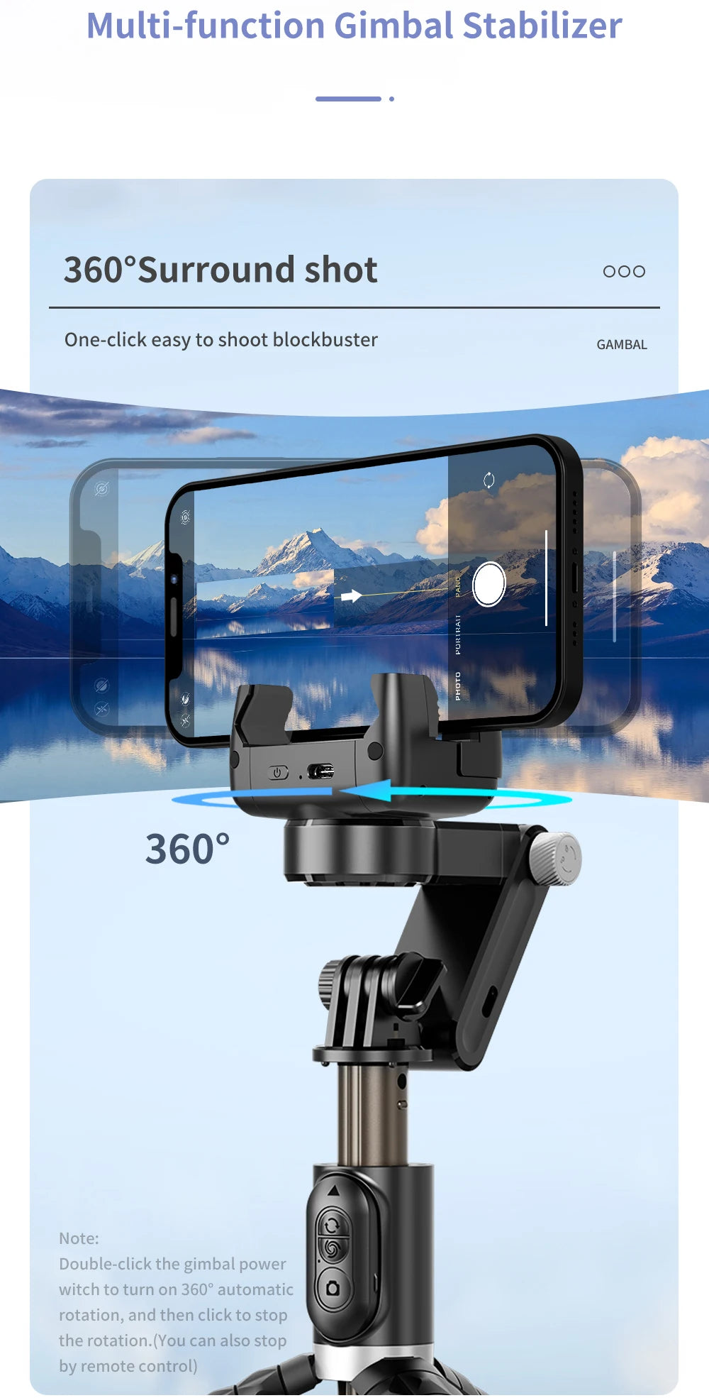 Q18 Desktop Following the shooting Mode Gimbal Stabilizer Selfie Stick Tripod with Fill Light for Smartphone
