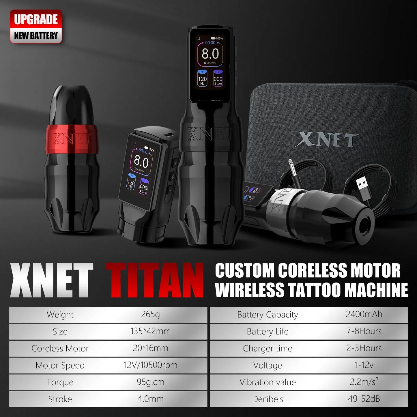 Xnet Titan Max Wireless Tattoo Machine kit 20Pcs Needles Set Coreless Motor Multi-Function Touchscreen Battery 1-12V For Tattoo