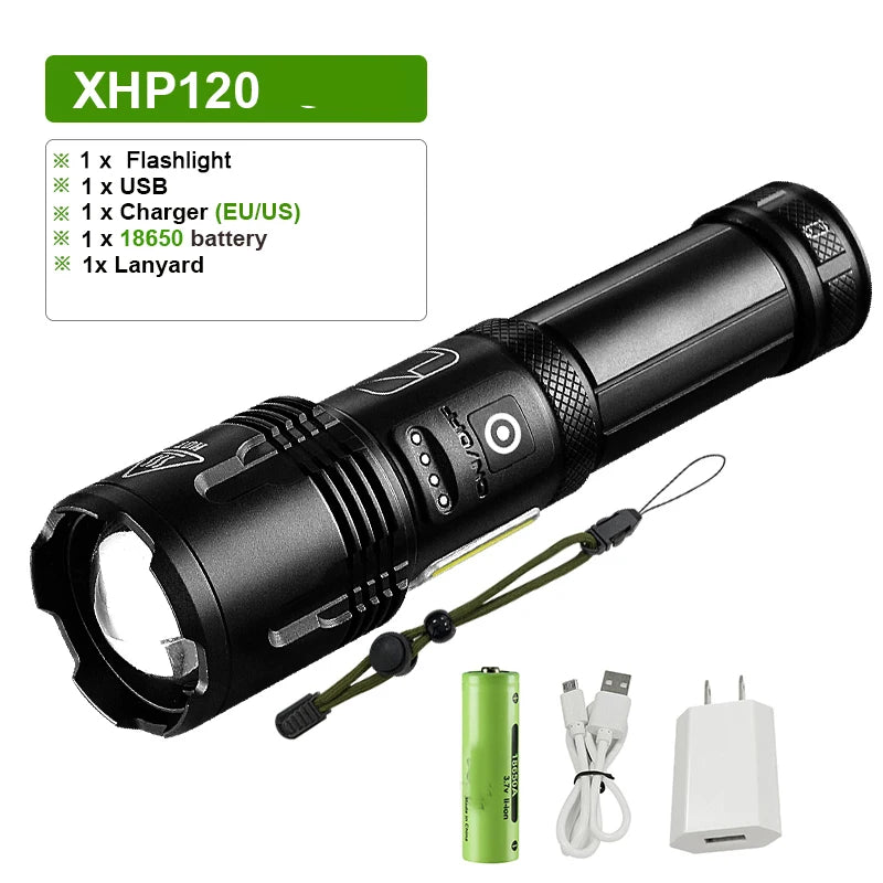 ZK30 Super XHP120 Powerful Led Flashlight XHP90 High Power Torch light Rechargeable Tactical flashlight 18650 Usb Camping Lamp