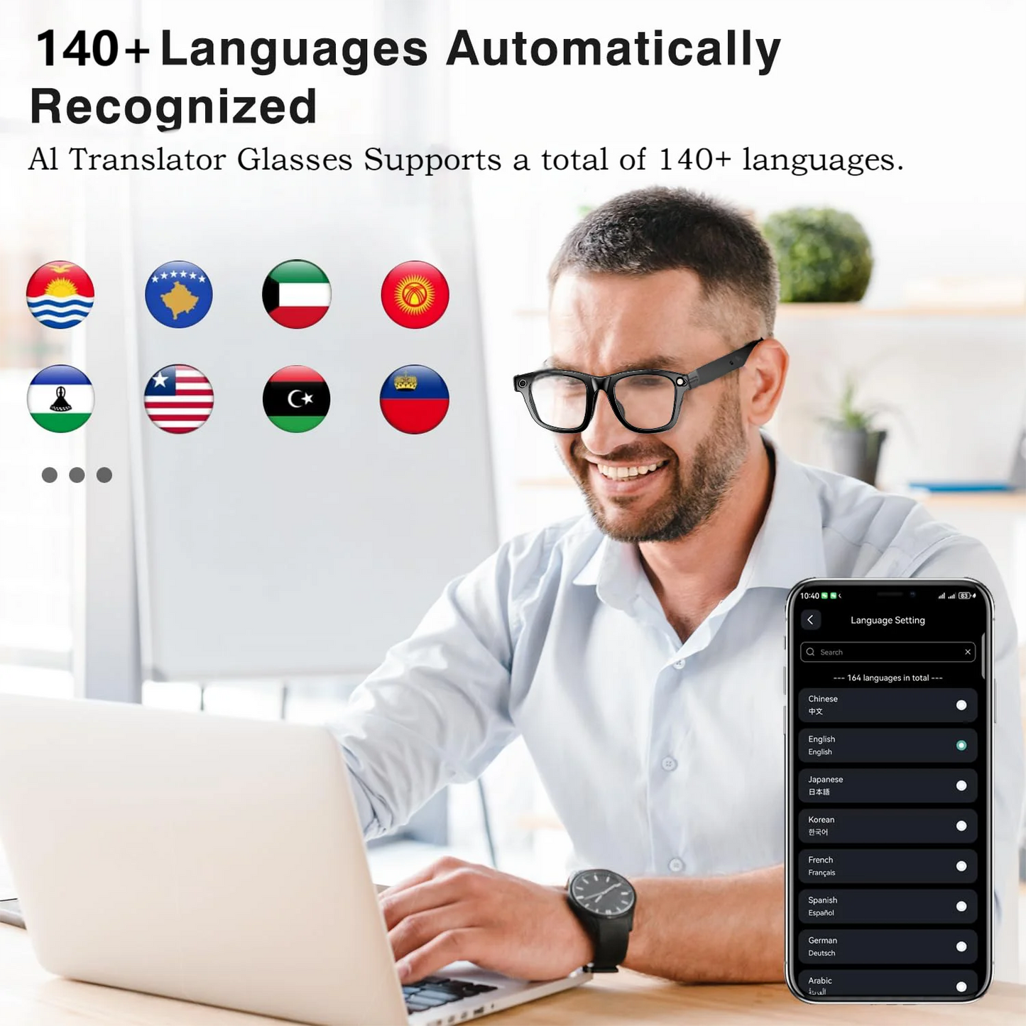 Smart Glasses With AI,Bluetooth Music Glasses With 140+ Translation,Anti-Blue Light Lenses,Camera Glasses For Travel, Meeting