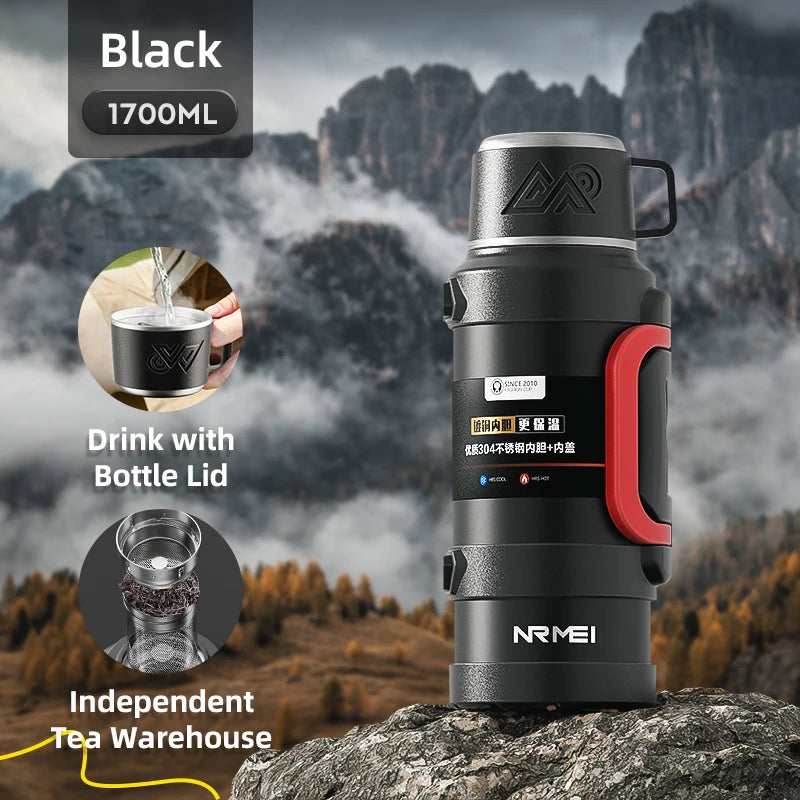 Stainless Steel Thermos Bottle with Handle Outdoor Portable Large Capacity Thermal Water Bottle ,Keep Hot and Cold for 72H
