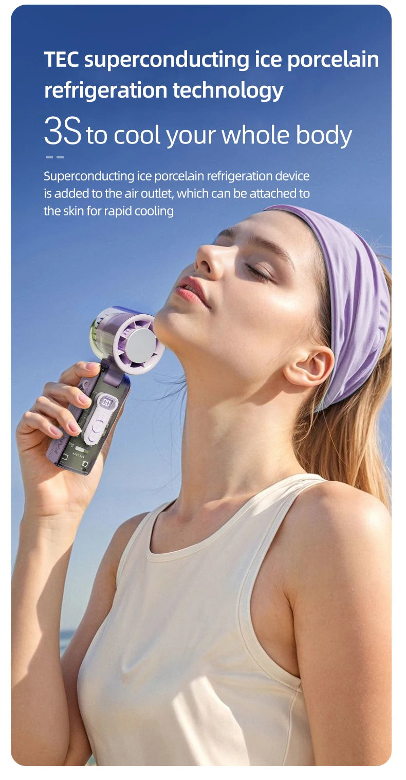 Portable Mini Fan Handheld Fan With Display High Speed Turbo Strong Wind 3600mAh USB Rechargeable Folding Fans For Home Outdoor