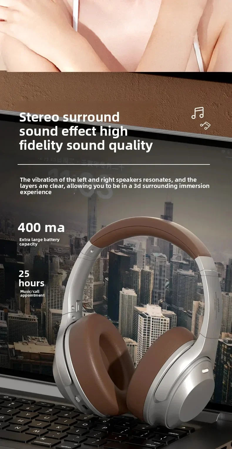 Wireless Headset Bluetooth 5.3 Retro Headphones HIFI Stereo Noise Canceling Earphone Long Standby Stylish Comfortable Headphones