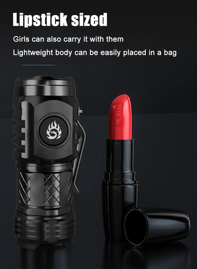 High Strong Power LED Flashlight Built-in Battery Type-C Rechargeable with Pen Clip Torch Outdoor Camping Emergency Lantern