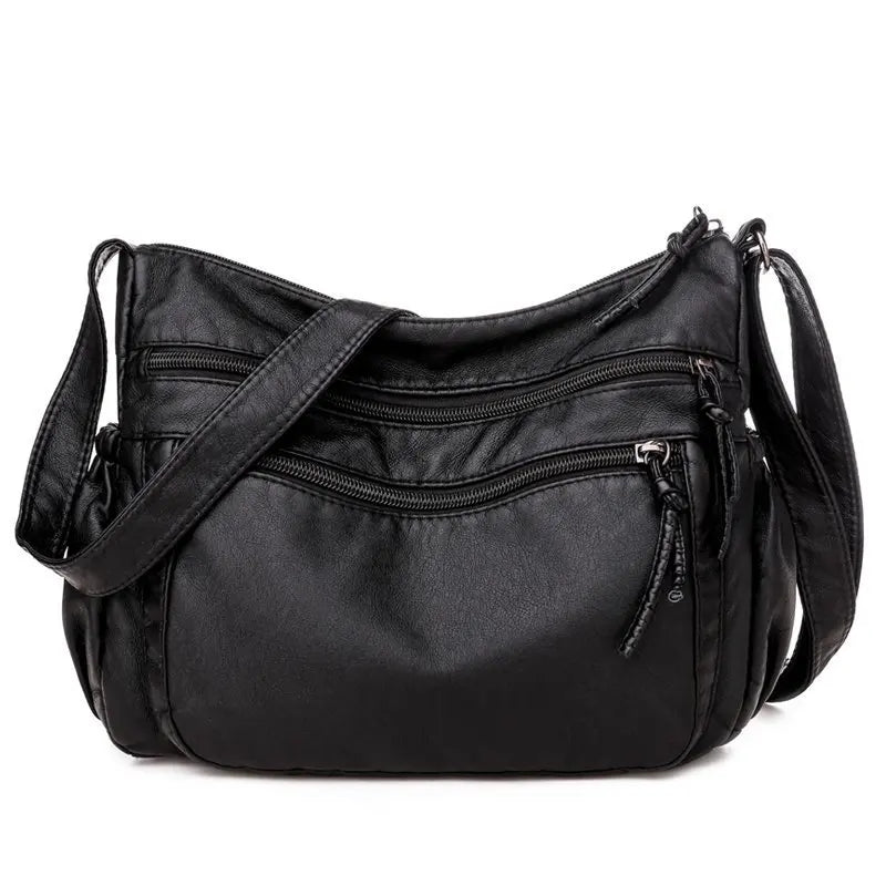 Washed leather women's bag 2024 European and American retro shoulder bag versatile large-capacity crossbody bag PU soft leather