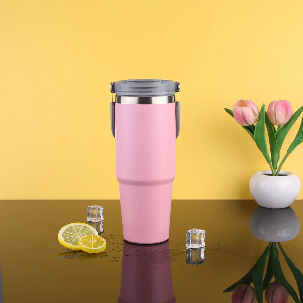 30oz Vacuum Insulated Cup with Handle Double-Layer Insulated Cup Stainless Steel Sports Water Bottle for Cold Hot Beverages