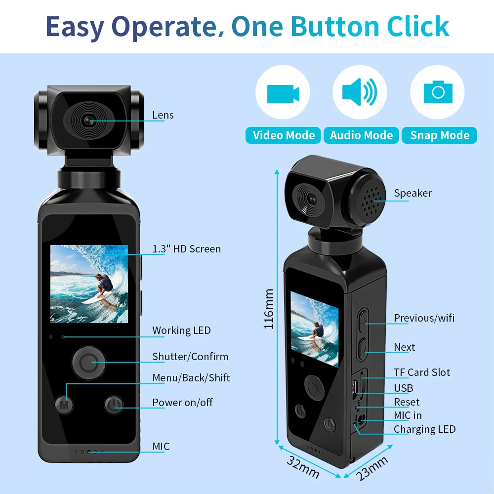 4K Pocket Camera 1080P WiFi Full HD Pocket Camera 270 Rotatable Mini Outdoor Sport DV With Waterproof Case Video Camcorders Gift