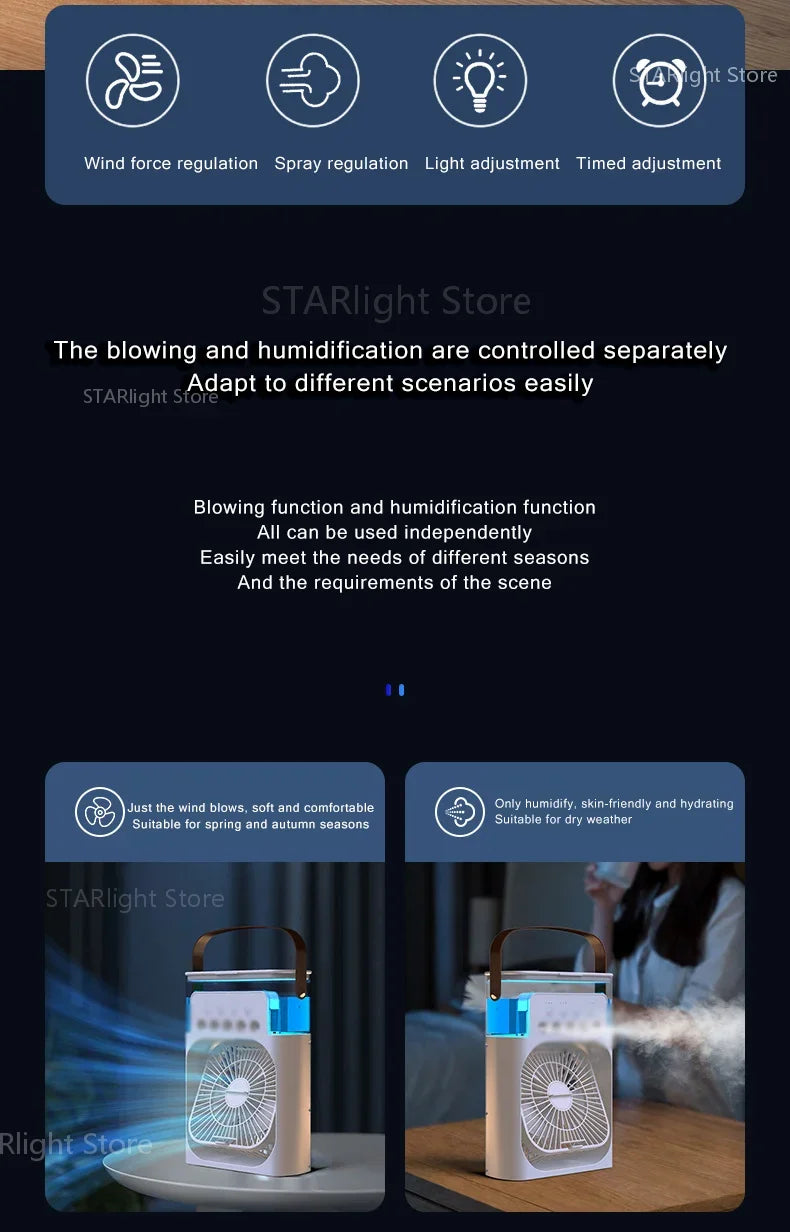 Xiaomi MIJIA 3-in-1 Portable Air Conditioners Fan With LED Night Light Household Mini Air Cooler For Office Home Adjustable Fan