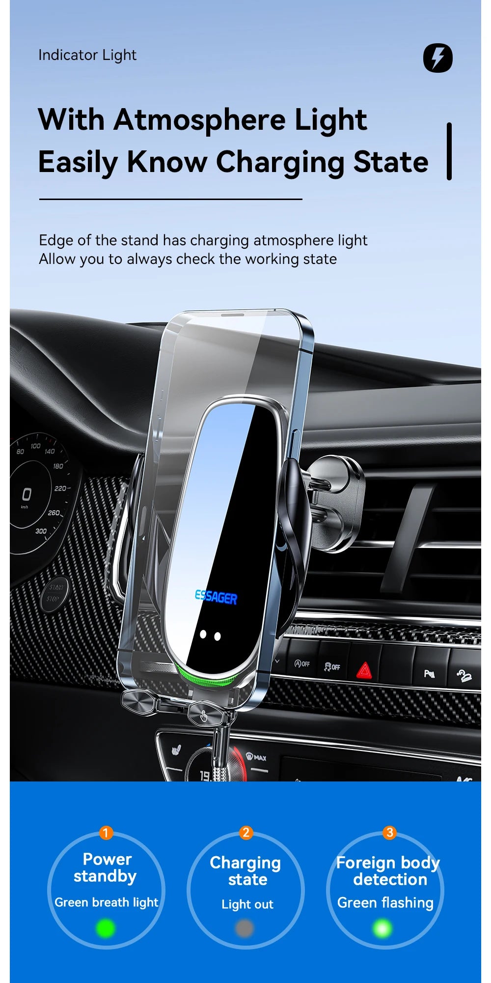 Essager Qi 15W Wireless Charger Car Phone Holder In Car Air Vent Mount For iPhone 14 13 12 X Pro Max Fast Charging