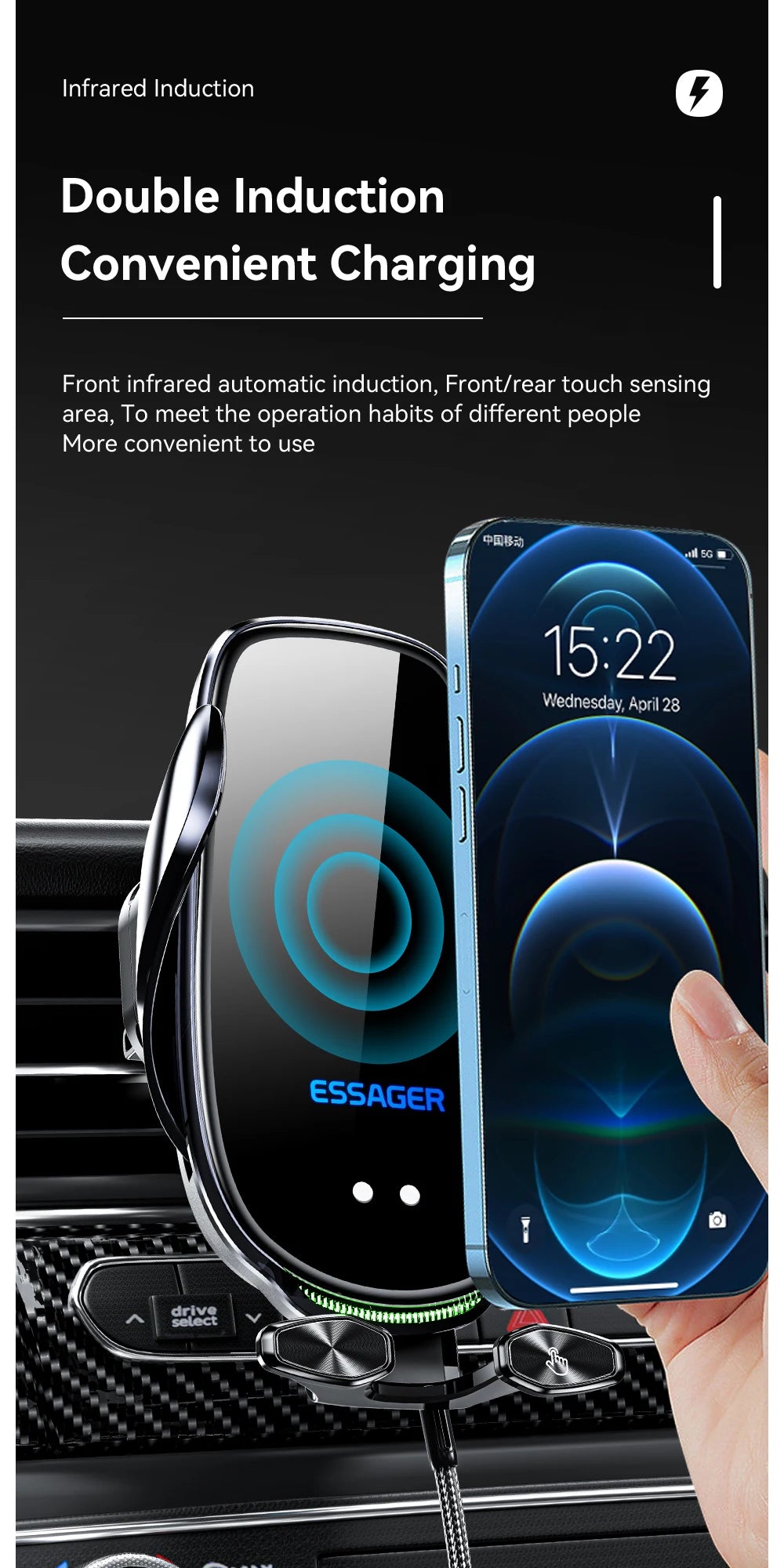 Essager Qi 15W Wireless Charger Car Phone Holder In Car Air Vent Mount For iPhone 14 13 12 X Pro Max Fast Charging