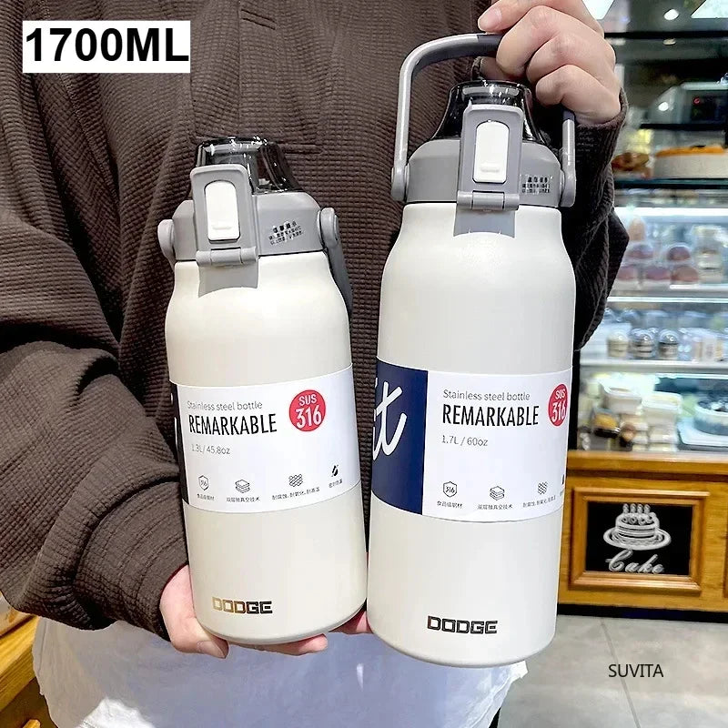 DODGE 1300/1700ML Stainless Steel Tumbler Thermos Bottle Portable Vacuum Flasks Outdoor Sports Water Cup Car Insulated Flask