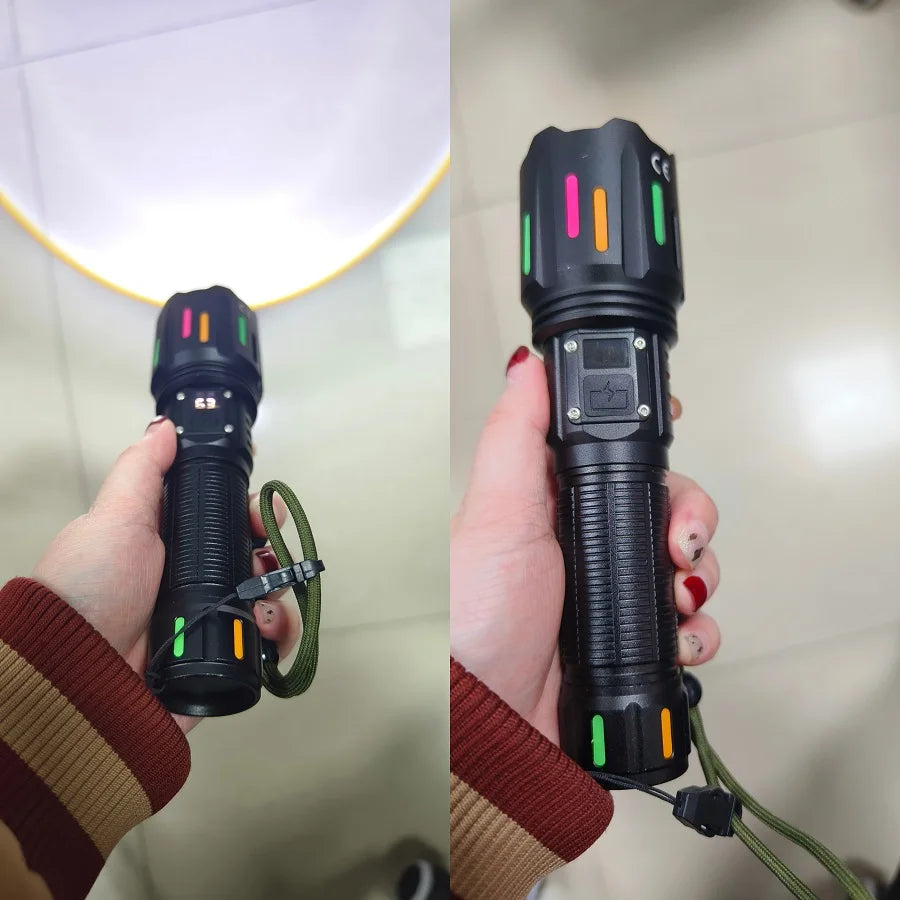 Super Powerful LED Flashlight 1000000LM High Power Torch Strong Light 800W Led Flash Light Rechargeable Hunting Tactical Lantren