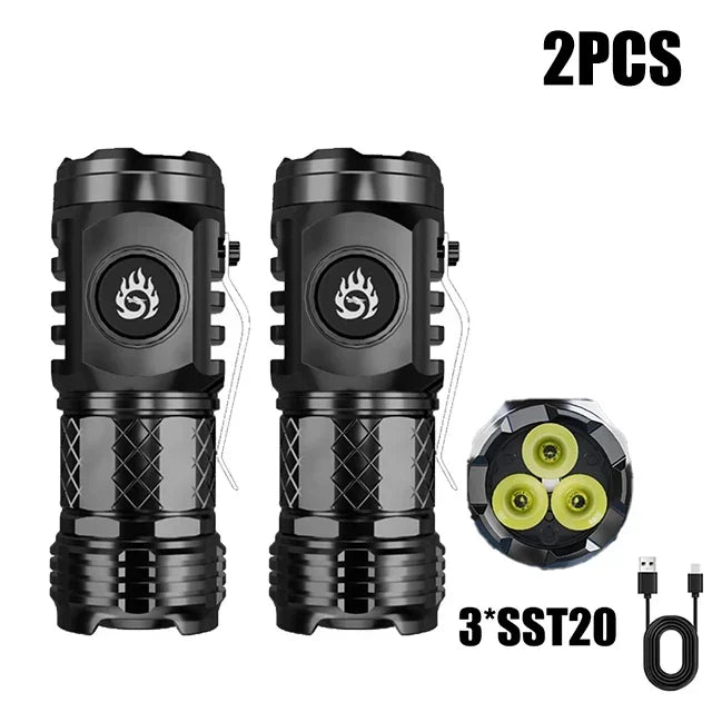 High Strong Power LED Flashlight Built-in Battery Type-C Rechargeable with Pen Clip Torch Outdoor Camping Emergency Lantern
