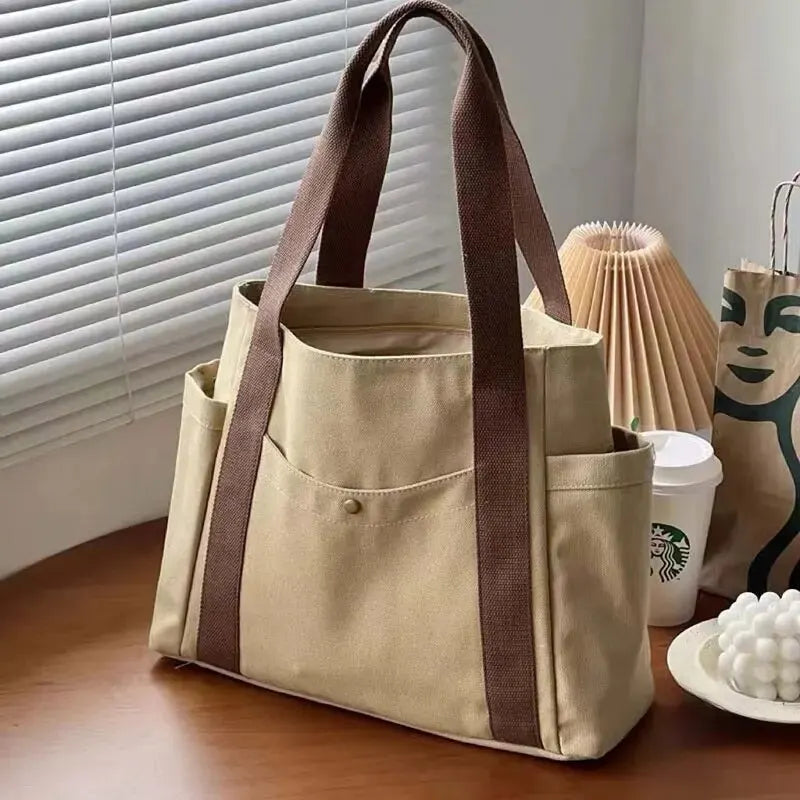 Large Capacity Tote Canvas Bag for Work Outgoing High Appearance Commuting Versatile Art Student Clothing Book Shoulder Bag.