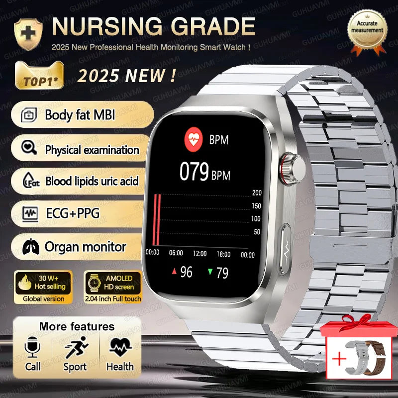 2025 New Three Highs Blood Pressure Smartwatch ECG Uric Acid Heart Rate Clock Body Analysis Health Monitoring Watches