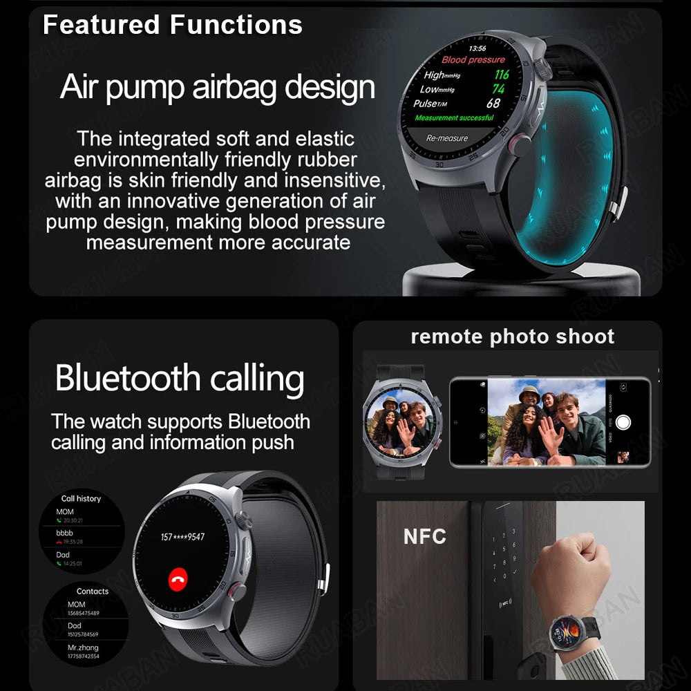 Airbag Smart Watch 2025 New Health watch men Air pump True Accurately Blood Pressure watches Uric Acid Blood Lipids