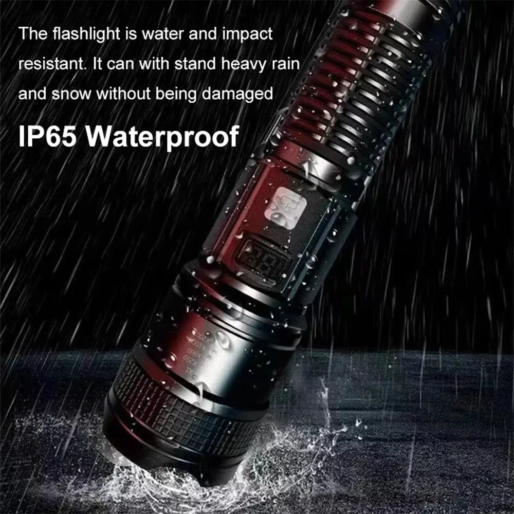 High Strong Power Led Flashlights 300000LM Tactical Torch with Display Light USB Charging Camping Fishing Defense Zoom Lantern
