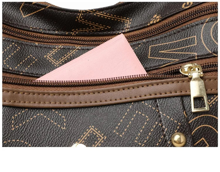 Ladies Middle-Aged Bag Large Capacity printed Work Clothing Soft Leather Multi-Pocket Cross-Body Bag Retro Shoulder Bag