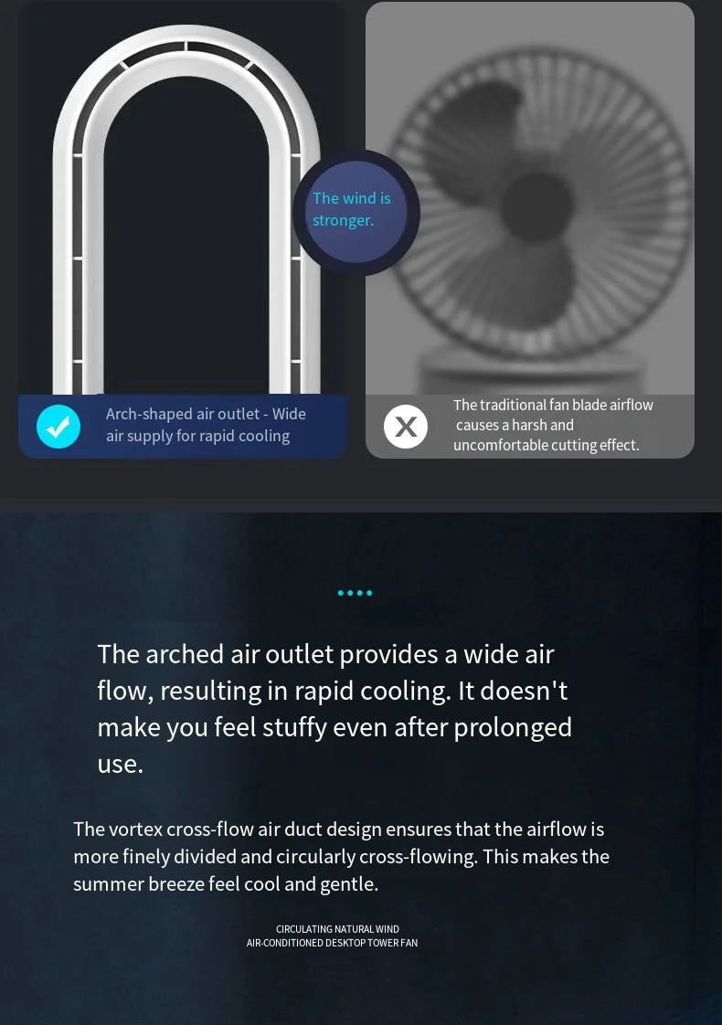 Bladeless Fan Portable Air Conditioner LED Display Desktop Bladeless Cooler Cooling Fans Tower Air Cooler for Office Bedroom