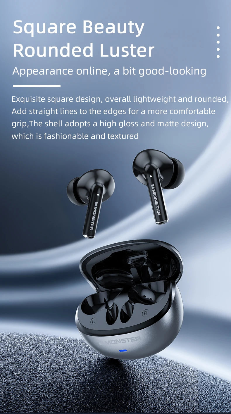 Monster MQT39 Wireless Bluetooth 6.0 Earphones TWS Hifi Stereo Headphones Noise Reduction Gaming Earbuds Sports Headset With Mic