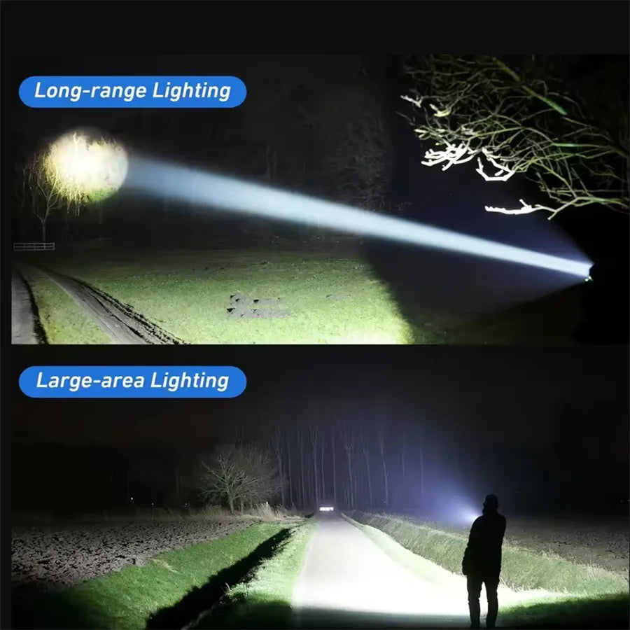 Super Powerful LED Flashlight 1000000LM High Power Torch Strong Light 800W Led Flash Light Rechargeable Hunting Tactical Lantren
