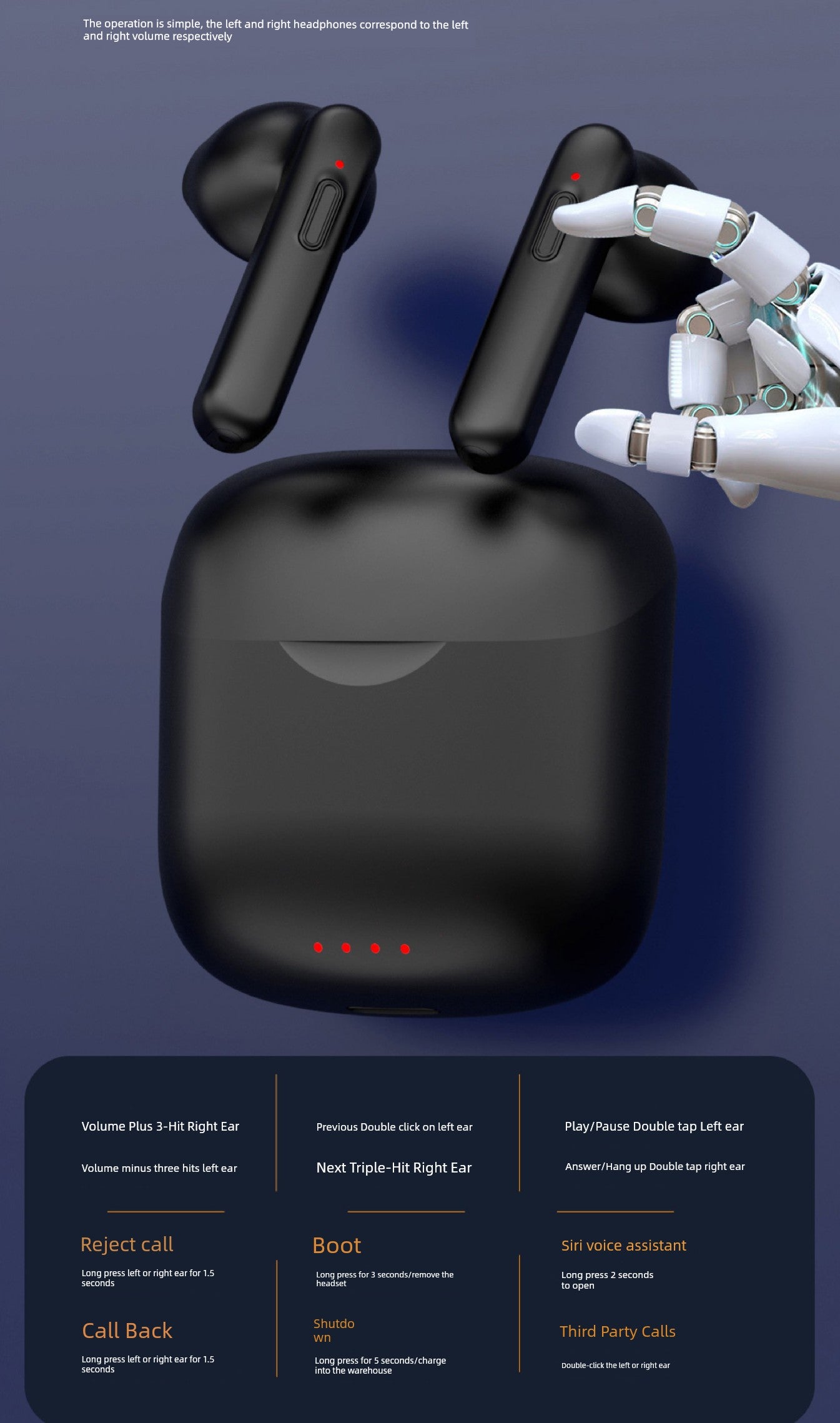 Anti-False Touch Bluetooth Headset Button Switch 2025 New Arrival Type-C Charging Noise Reduction Portable Sports Long Battery Life
