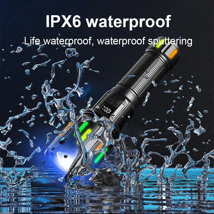 Super Powerful LED Flashlight 1000000LM High Power Torch Strong Light 800W Led Flash Light Rechargeable Hunting Tactical Lantren