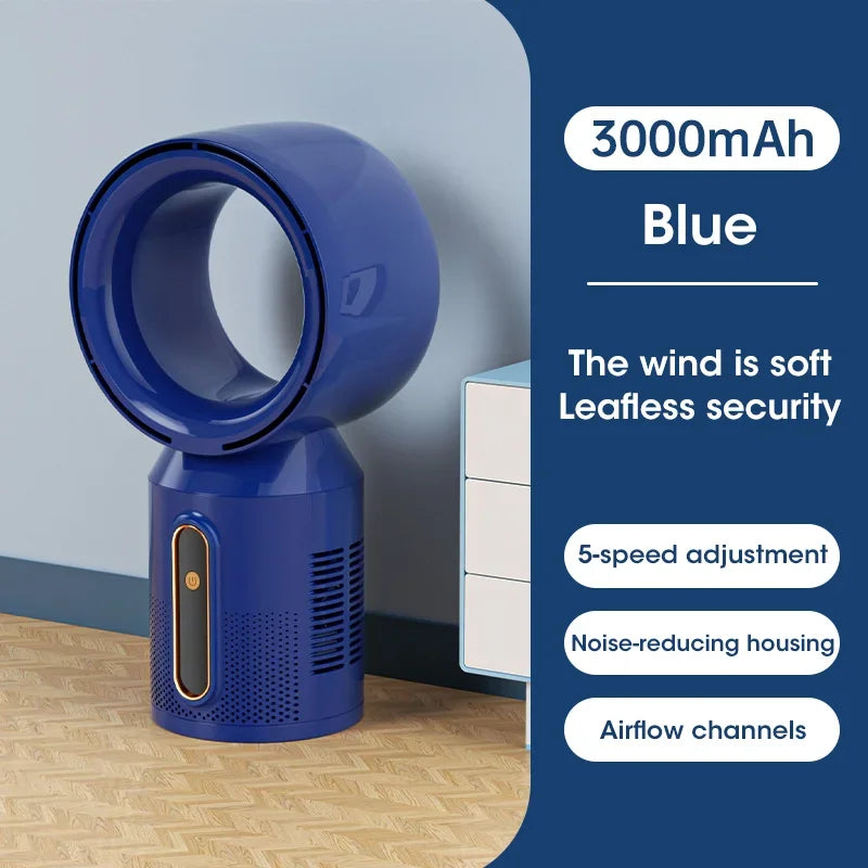 Electric Rechargeable Fan Bladeless Floor Standing Fan Cooling Child Safety Tower 3000mAh Fan Household Air Cooler 5 Gears
