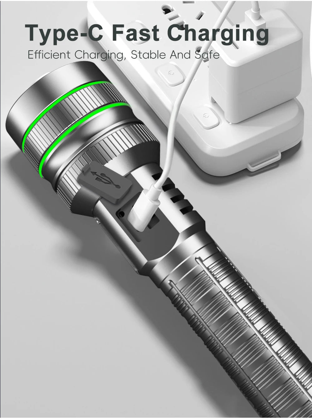 Super bright LED flashlight high power strong light long-range tactical flashlight, long outdoor hiking camping emergency light